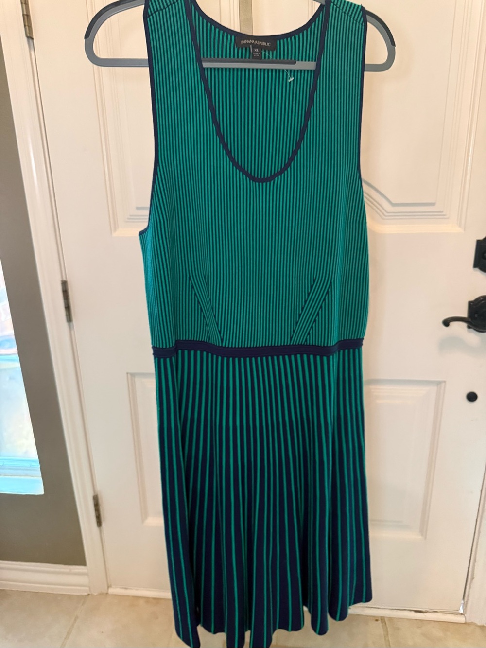Banana Republic Teal and Navy Vertical-Stripe Sleeveless Dress